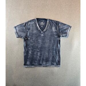 Toku T-Shirt Mens Large Charcoal Grey Acid Wash Y2K Distressed Contrast Stitch